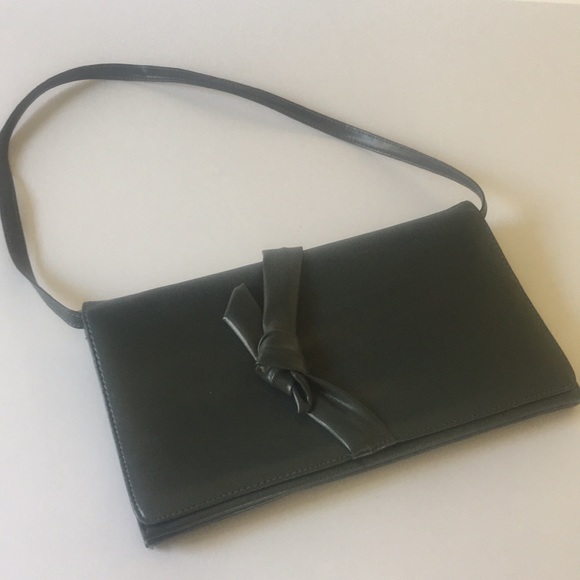 Vintage leather gray bow clutch/shoulder bag - Picture 2 of 3